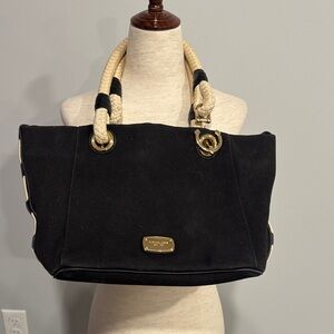 Michael Kora Black Canvas Tote with Rope Handles
